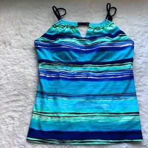 Beach Diva Womens Blue Violet Striped Metallic Tankini‎ Swim Top Size 16 103204